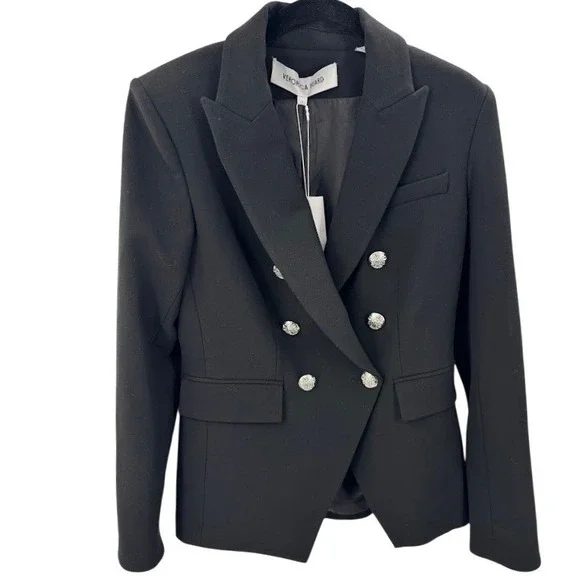 Veronica Beard Miller Blazer Black Double Breasted Silver Button Jacket 4 NEW - Picture 6 of 15